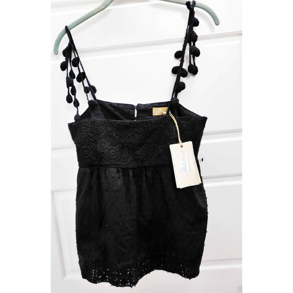New Skemo‎ Black Romantik Pom Pom Halter Top sz M